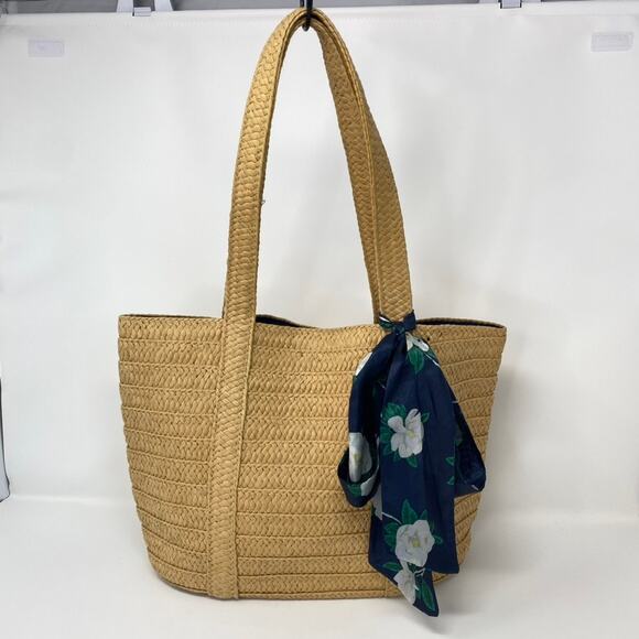 Draper James Straw Everyday Shoulder Bag Tote with Floral Twilly Scarf - Picture 10 of 10
